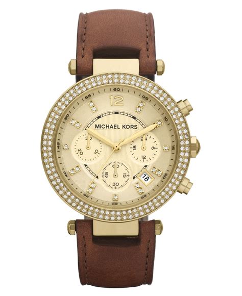 michael kors parker brown leather watch|michael kors parker chronograph watch.